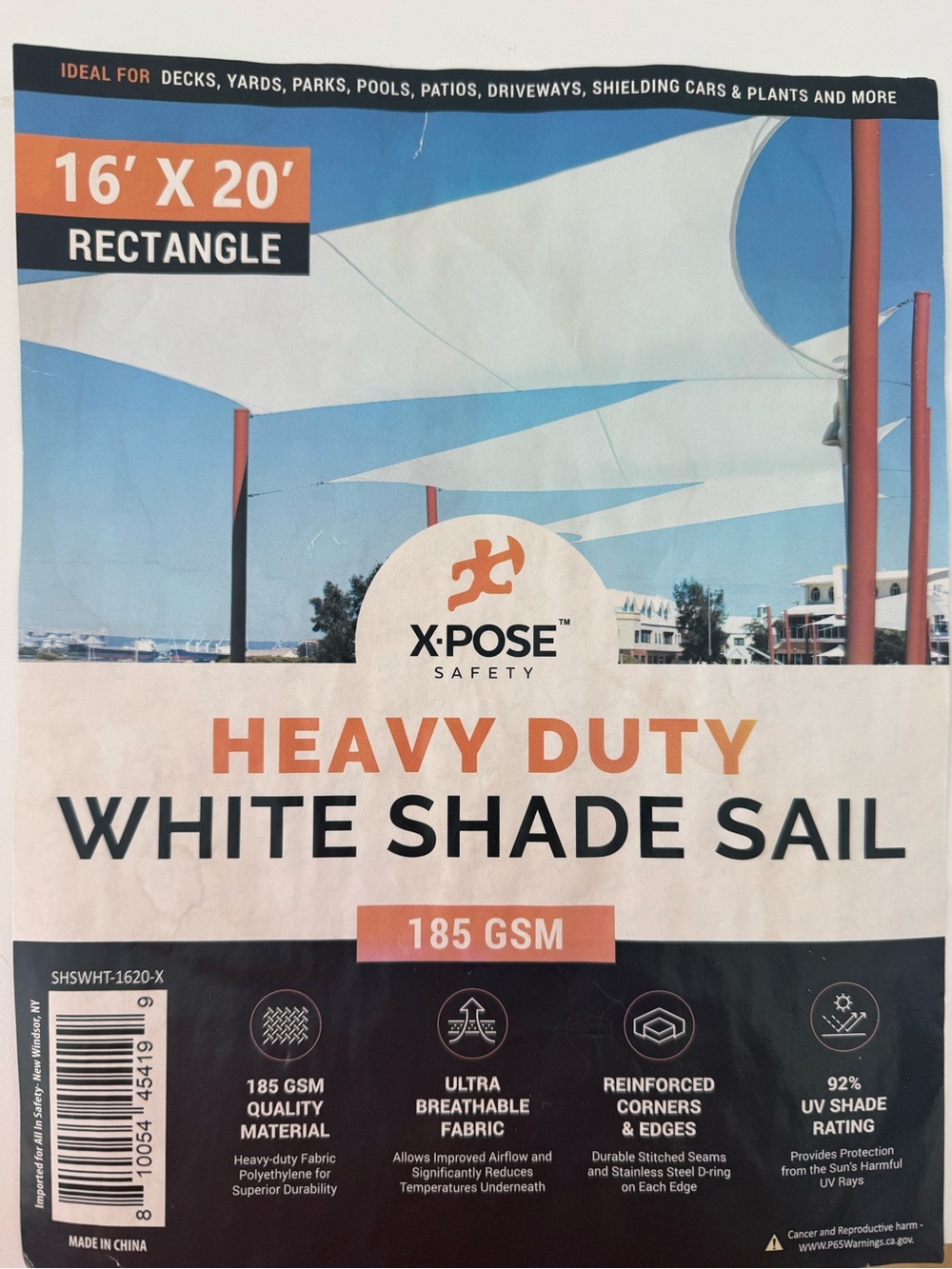 X-POSE Heavy Duty White Shade Sail - Rectangle 16' x 20'